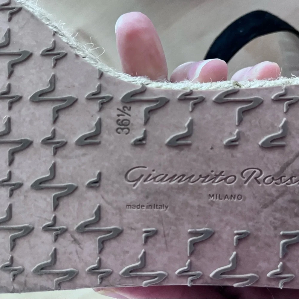 Gianvito Rossi Portofino Black Espadrille Wedge, Sz 36.5